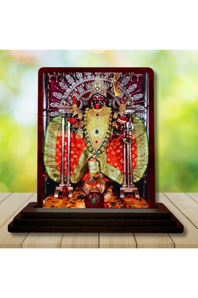 Car Desk/Table Top Goddess Maa Kali Wooden Photo Stand 3x4 Inches, Compact & Stylish Spiritual Display For Car, Home & Office (Pack Of 1) (F14176)