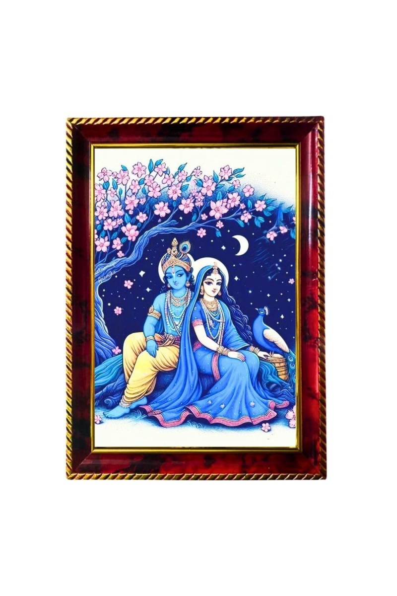 Lord Krishna And Radha Photo Frame For Wall & Table | 7x9 Inch Golden Cherry Finish | Decorative Lord Krishna And Radha Photo Frame For Home, Office & Pooja Room (F11516)