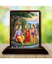 Car Desk/Table Top Lord Rama Sita And Lakshman Wooden Photo Stand 3x4 Inches, Compact & Stylish Spiritual Display For Car, Home & Office (Pack Of 1) (F14295)