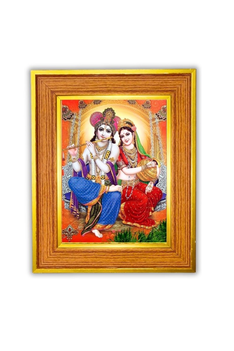Radha Krishna Photo Frame 12x16 Inches-Brown Wooden Frame For Home, Office & Temple Decoration And Gifting (F6468)