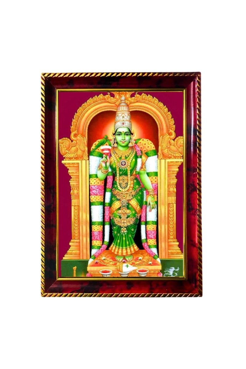 Goddess Meenakshi Photo Frame For Wall & Table | 7x9 Inch Golden Cherry Finish | Decorative Goddess Meenakshi Photo Frame For Home, Office & Pooja Room (F11682)