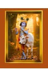 Divine Krishna Golden Photo Frame - 16x20 Inches | Elegant Wooden Frame For Home, Office & Temple Decoration | Spiritual Wall & Table Decor And Gift Item (F9874)