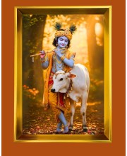 Divine Krishna Golden Photo Frame - 10x14 Inches | Elegant Wooden Frame For Home, Office & Temple Decoration | Spiritual Wall & Table Decor and Gift Item