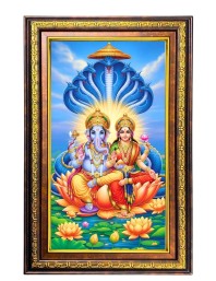 Lord Ganesha And Lakshmi Digital Golden Balck Color Photo Frame | Hindu Religious Wall Decor | 10x16 Inches - Inspirational Wall Art For Office, Home Decor - Ideal Spiritual Gift (F16808)