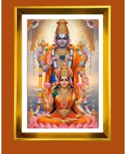 Lord Venkateswara & Maa Lakhsmi Golden Photo Frame - 10x14 Inches | Elegant Wooden Frame For Home, Office & Temple Decoration | Spiritual Wall & Table Decor and Gift Item