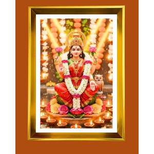 Mata Lakhsmi Golden Photo Frame - 14x18 Inches | Elegant Wooden Frame For Home, Office & Temple Decoration | Spiritual Wall & Table Decor And Gift Item (F9733)
