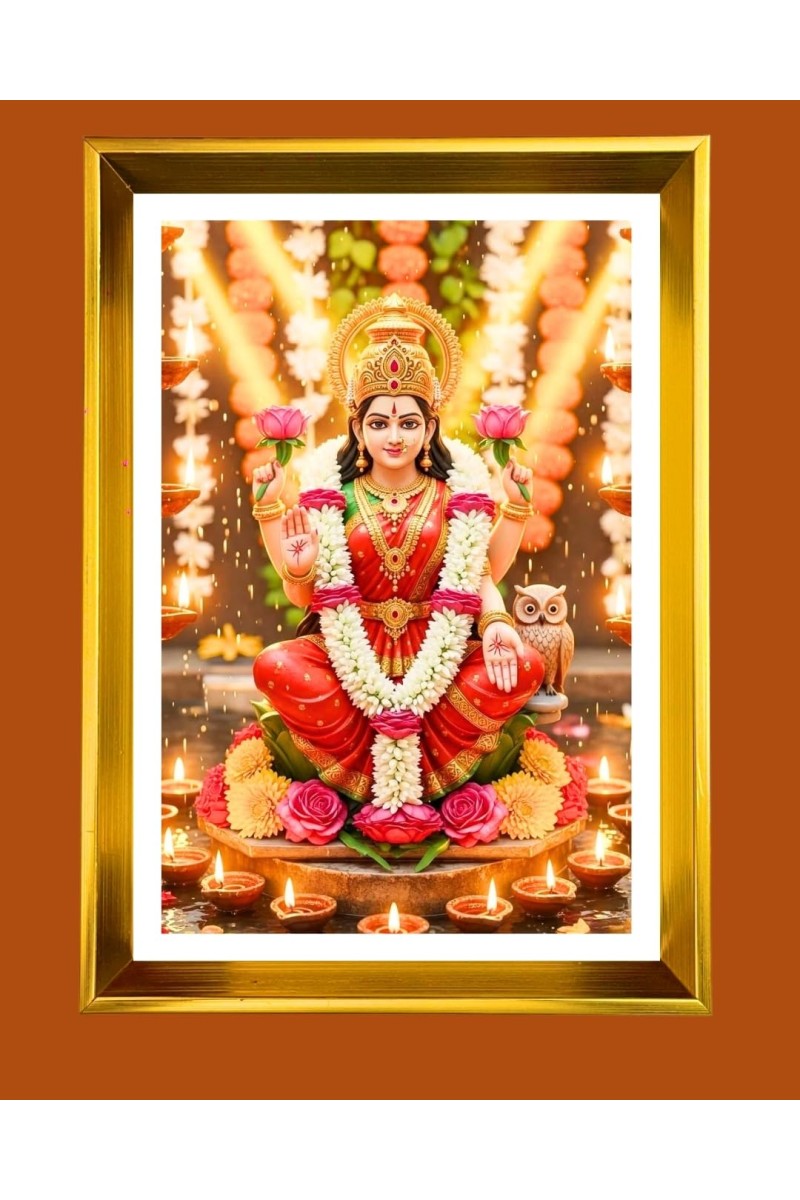 Mata Lakhsmi Golden Photo Frame - 18x22 Inches | Elegant Wooden Frame For Home, Office & Temple Decoration | Spiritual Wall & Table Decor And Gift Item (F9733)