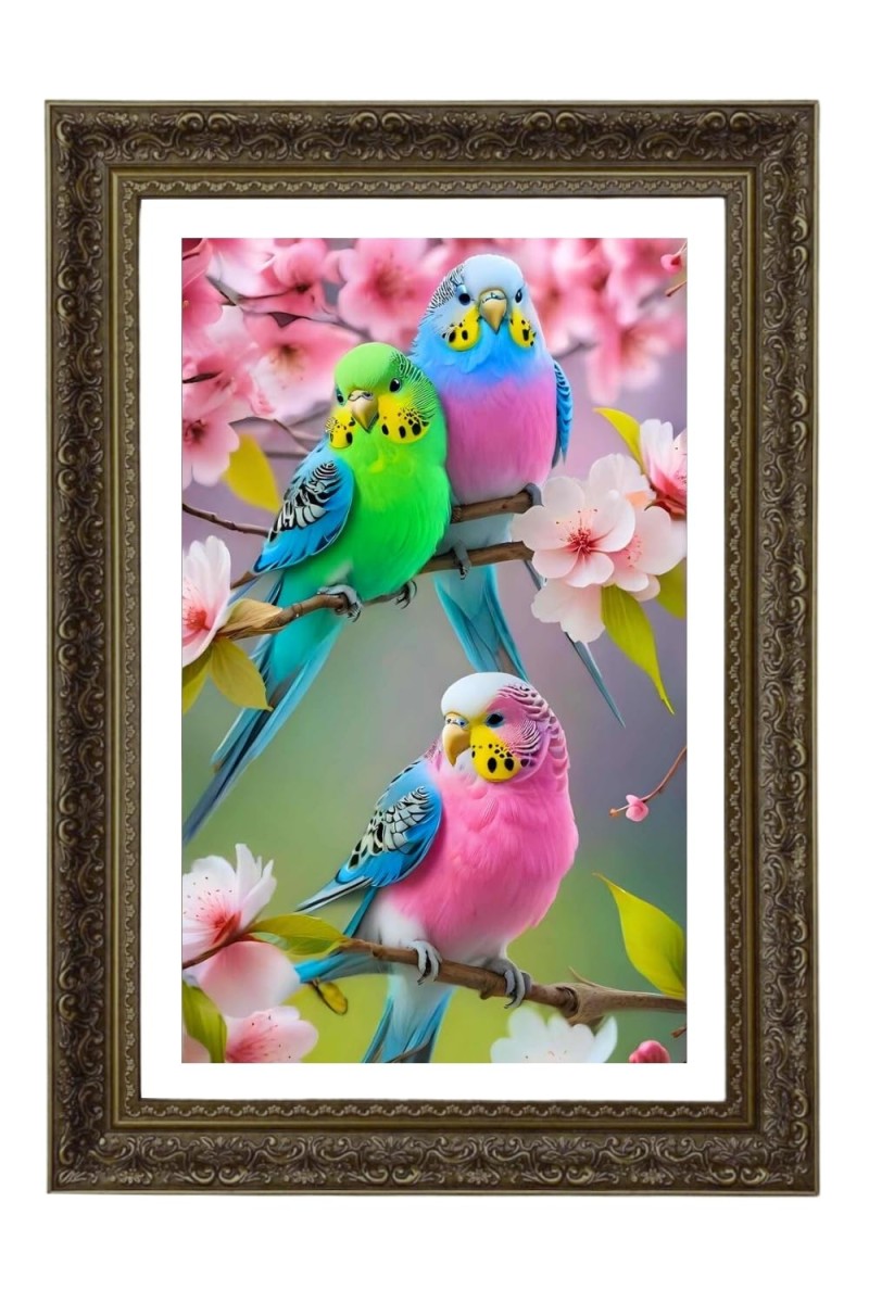 Budgerigars Big Photo Frame - 20x28 Inches For Home,Temple & Office Decoration (F10686)