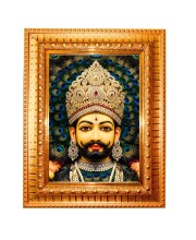 Khatu Shyam Ji Golden Designer Photo Frame | 10x14 Inch Religious Wall Hanging Frame For Home & Office Decoration | Hindu Deity Khatu Shyam Ji Spiritual Gift Item