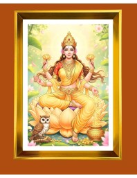 Mata Lakhsmi Golden Photo Frame - 10x14 Inches | Elegant Wooden Frame For Home, Office & Temple Decoration | Spiritual Wall & Table Decor And Gift Item (F9709)