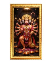 Lord Manchamukhi Hanuman Digital Golden Color Photo Frame | Hindu Religious Wall Decor | 10x17 Inches - Inspirational Wall Art For Office, Home Decor - Ideal Spiritual Gift (F10251)