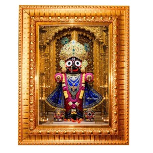 Lord Jagannath Golden Designer Photo Frame | 10x14 Inch Religious Wall Hanging Frame For Home & Office Decoration | Hindu Deity Lord Jagannath Spiritual Gift Item