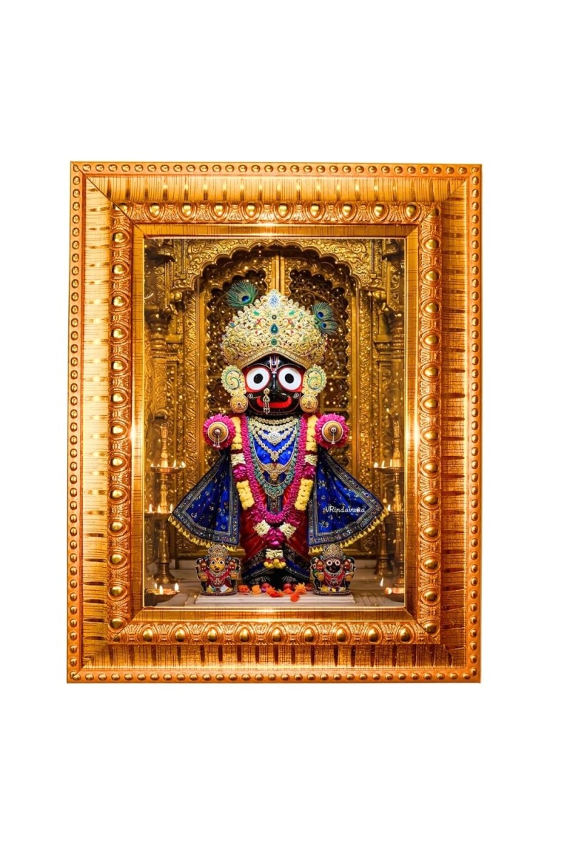 Divine Krishna Golden Designer Photo Frame | 16x20 Inch Religious Wall Hanging Frame For Home, Office Decoration and Spiritual Gift Item (M5)