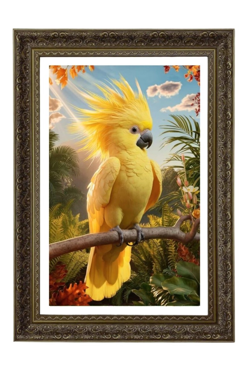 Golden Parakeet Big Photo Frame - 20x28 Inches For Home,Temple & Office Decoration (F11040)