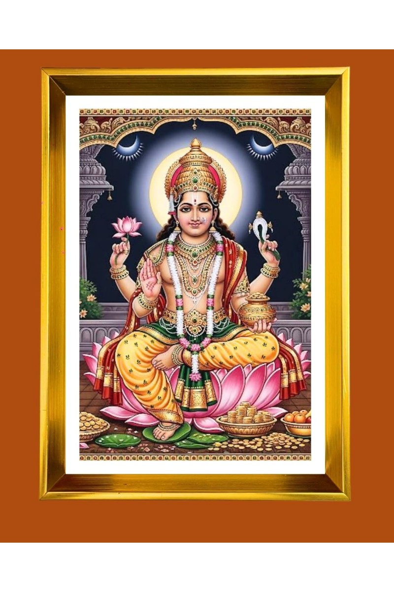 Ashta Vasus Golden Photo Frame - 10x14 Inches | Elegant Wooden Frame For Home, Office & Temple Decoration | Spiritual Wall & Table Decor and Gift Item