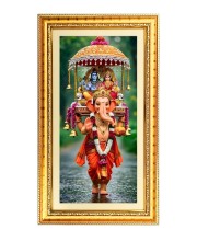 Lord Ganesh Digital Golden Color Photo Frame | Hindu Religious Wall Decor | 12x19 Inches - Inspirational Wall Art For Office, Home Decor - Ideal Spiritual Gift (F10189)