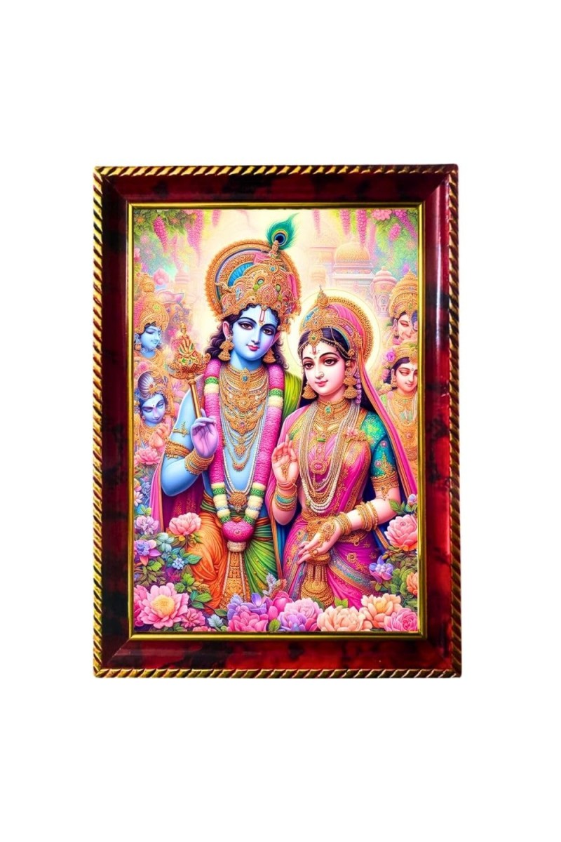 Lord Rama Sita Photo Frame For Wall & Table | 7x9 Inch Golden Cherry Finish | Decorative Lord Rama Sita Photo Frame For Home, Office & Pooja Room (F11362)
