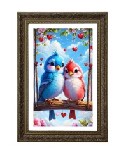 Two Cartoon Lovebirds On A Swing Big Photo Frame - 20x28 Inches For Home,Temple & Office Decoration (F10681)