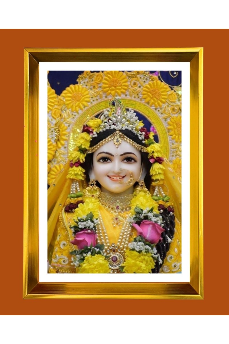 Divine Radha Rani Golden Photo Frame - 10x14 Inches | Elegant Wooden Frame For Home, Office & Temple Decoration | Spiritual Wall & Table Decor and Gift Item