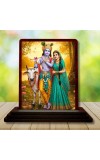 Car Desk/Table Top Lord Krishna And Radha Wooden Photo Stand 3x4 Inches, Compact & Stylish Spiritual Display For Car, Home & Office (Pack Of 1) (F14386)