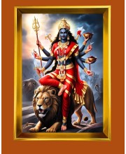 Devi Durga Golden Photo Frame - 16x20 Inches | Elegant Wooden Frame For Home, Office & Temple Decoration | Spiritual Wall & Table Decor And Gift Item (F9740)