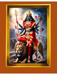 Devi Durga Golden Photo Frame - 14x18 Inches | Elegant Wooden Frame For Home, Office & Temple Decoration | Spiritual Wall & Table Decor And Gift Item (F9740)