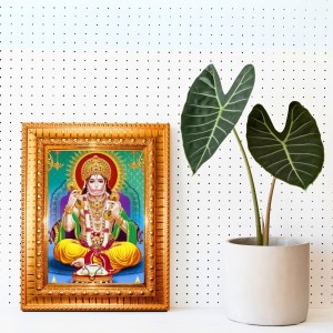 Lord Hanuman Golden Designer Photo Frame | 16x20 Inch Religious Wall Hanging Frame For Home & Office Decoration | Hindu Deity Spiritual Gift Item