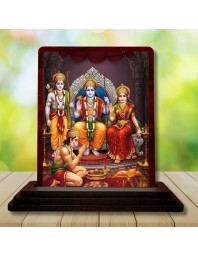 Car Desk/Table Top Lord Rama Darbar Wooden Photo Stand 3x4 Inches, Compact & Stylish Spiritual Display For Car, Home & Office (Pack Of 1) (F14294)