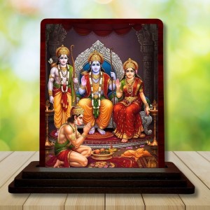 Car Desk/Table Top Lord Rama Darbar Wooden Photo Stand 3x4 Inches, Compact & Stylish Spiritual Display For Car, Home & Office (Pack Of 1) (F14294)