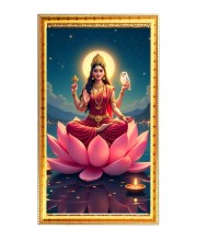 Mata Laxmi Digital Golden Color Photo Frame | Hindu Religious Wall Decor | 8x15 Inches - Inspirational Wall Art For Office, Home Decor - Ideal Spiritual Gift (F10203)