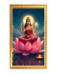 Maa Laxmi Digital Golden Color Photo Frame | Hindu Religious Wall Decor | 8x15 Inches - Inspirational Wall Art For Office, Home Decor - Ideal Spiritual Gift (F10203)