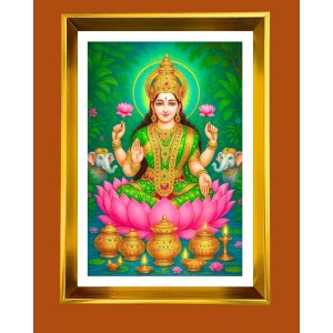 Mata Lakhsmi Golden Photo Frame - 14x18 Inches | Elegant Wooden Frame For Home, Office & Temple Decoration | Spiritual Wall & Table Decor And Gift Item (F9519)