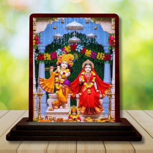 Car Desk/Table Top Lord Krishna Radha Wooden Photo Stand 3x4 Inches, Compact & Stylish Spiritual Display For Car, Home & Office (Pack Of 1) (F14179)