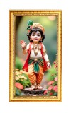 Cute Little Baby Krishna Digital Golden Color Photo Frame | Hindu Religious Wall Decor | 8x15 Inches - Inspirational Wall Art For Office, Home Decor - Ideal Spiritual Gift (F10245)
