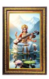 Goddess Saraswathi Digital Golden Balck Color Photo Frame | Hindu Religious Wall Decor | 10x16 Inches - Inspirational Wall Art For Office, Home Decor - Ideal Spiritual Gift (F16539)
