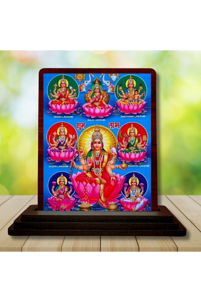 Car Desk/Table Top Ashta Lakshmi Wooden Photo Stand 3x4 Inches, Compact & Stylish Spiritual Display For Car, Home & Office (Pack Of 1) (F14154)