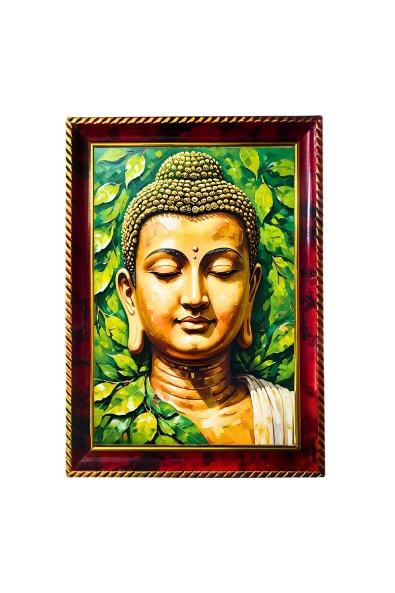 Lord Buddha Photo Frame For Wall & Table | 7x9 Inch Golden Cherry Finish | Decorative Lord Buddha Photo Frame For Home, Office & Pooja Room (F11388)