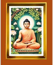 Golden Photo Frame - 10x14 Inches | Elegant Wooden Frame For Home, Office & Temple Decoration | Spiritual Wall & Table Decor and Gift Item