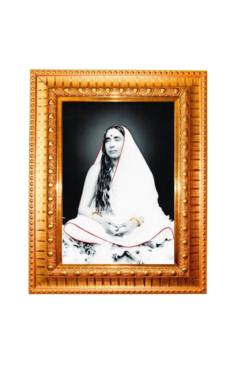 Sri Sarada Devi Golden Designer Photo Frame | 10x14 Inch Religious Wall Hanging Frame For Home & Office Decoration | Hindu Deity Sri Sarada Devi Spiritual Gift Item