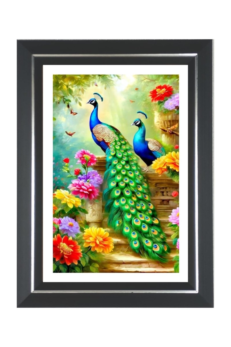 Peacock Photo Wall & Table Frame | 10x14 Inch Black Designer | Perfect For Gifting & Home Decor (F9579)