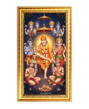 Shirdi Sai Baba Digital Golden Color Photo Frame | Hindu Religious Wall Decor | 8x15 Inches - Inspirational Wall Art For Office, Home Decor - Ideal Spiritual Gift (F10200)