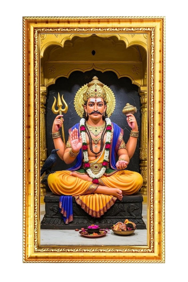 Shani Dev Digital Golden Color Photo Frame | Hindu Religious Wall Decor | 8x15 Inches - Inspirational Wall Art For Office, Home Decor - Ideal Spiritual Gift (F10377)