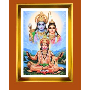 Ram, Sita & Hanuman Golden Photo Frame - 10x14 Inches | Elegant Wooden Frame For Home, Office & Temple Decoration | Spiritual Wall & Table Decor and Gift Item
