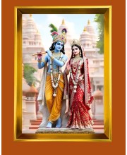Divine Radha & Krishna Golden Photo Frame - 10x14 Inches | Elegant Wooden Frame For Home, Office & Temple Decoration | Spiritual Wall & Table Decor and Gift Item