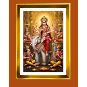 Mata Durga Golden Photo Frame - 14x18 Inches | Elegant Wooden Frame For Home, Office & Temple Decoration | Spiritual Wall & Table Decor And Gift Item (F9692)