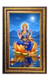Goddess Lakshmi Digital Golden Balck Color Photo Frame | Hindu Religious Wall Decor | 10x16 Inches - Inspirational Wall Art For Office, Home Decor - Ideal Spiritual Gift (F16590)