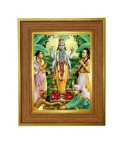 Sri Sathya Narayana Swami Photo Frame 10x14 Inches-Brown Wooden Frame For Home, Office & Temple Decoration And Gifting (F6236)