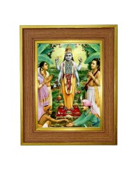Sri Sathya Narayana Swami Photo Frame 14x18 Inches-Brown Wooden Frame For Home, Office & Temple Decoration And Gifting (F6236)