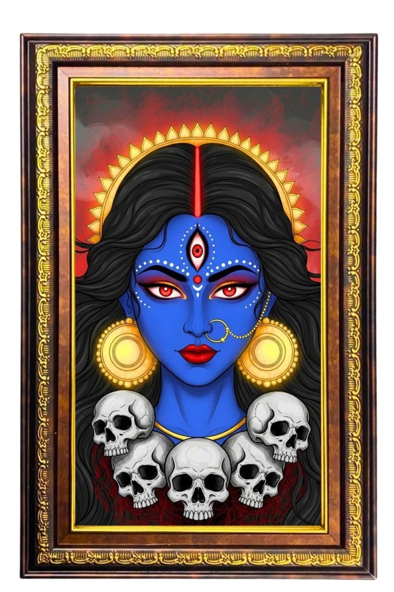Maa Kali Digital Golden Balck Color Photo Frame | Hindu Religious Wall Decor | 10x16 Inches - Inspirational Wall Art For Office, Home Decor - Ideal Spiritual Gift (F16710)
