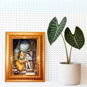 Krishna Leela Golden Designer Photo Frame | 16x20 Inch Religious Wall Hanging Frame For Home & Office Decoration | Hindu Deity Spiritual Gift Item
